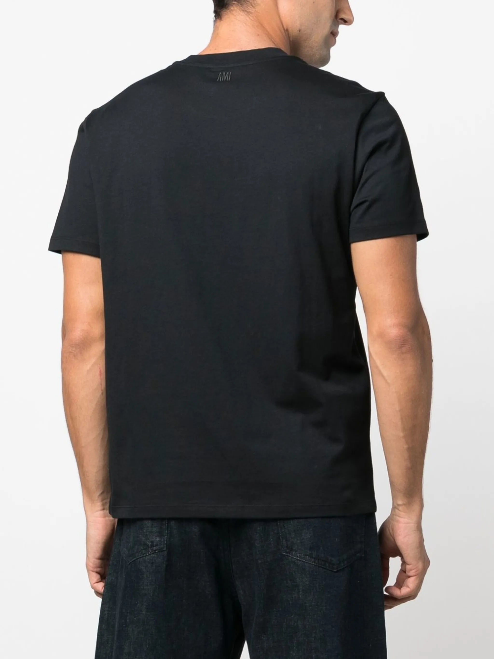 Ami Paris Ami De Coeur Red Embroidered Logo T-Shirt in Black